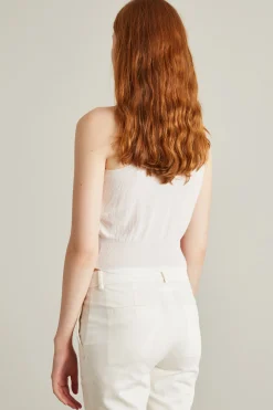 Top cropped in maglia crépe - Bianco