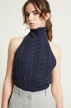 Top cut out in maglia - Blu