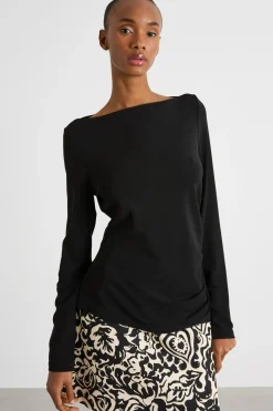 Top drappeggiato in jersey - Nero