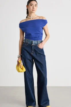 Top effetto off shoulder - Blu