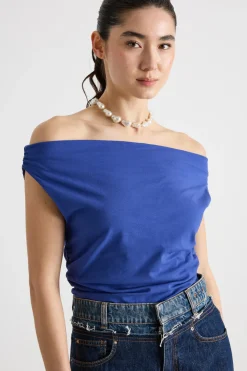 Top effetto off shoulder - Blu