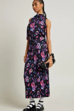 Top e gonna in jersey plissé - Nero Viola Rosa