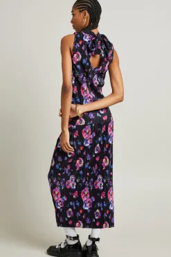 Top e gonna in jersey plissé - Nero Viola Rosa