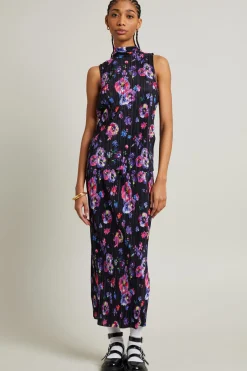 Top e gonna in jersey plissé - Nero Viola Rosa