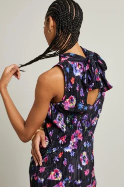 Top e gonna in jersey plissé - Nero Viola Rosa