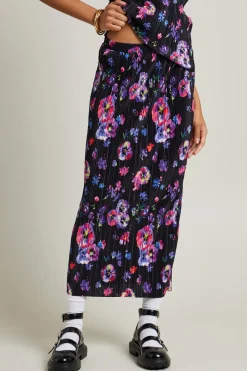 Top e gonna in jersey plissé - Nero Viola Rosa