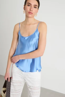 Top fluido in raso - Azzurro