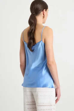 Top fluido in raso - Azzurro
