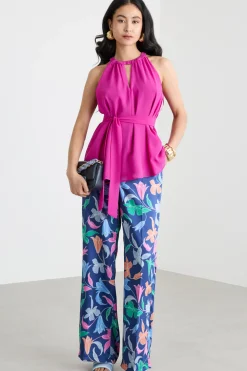 Top halterneck in georgette - Fuxia