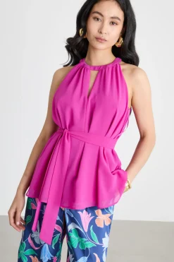 Top halterneck in georgette - Fuxia