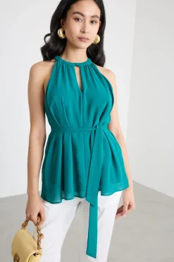 Top halterneck in georgette - Verde