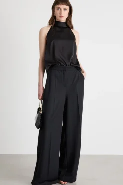 Top halter neck in raso - Nero