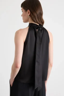 Top halter neck in raso - Nero