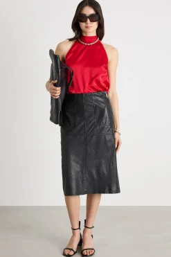 Top halter neck in raso - Rosso