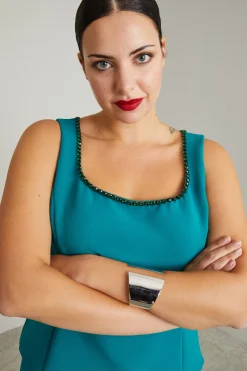 Top in cady con strass - Verde Smeraldo