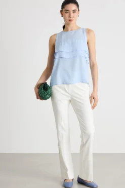 Top in crepe de chine - Azzurro