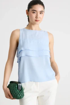Top in crepe de chine - Azzurro