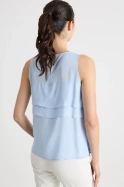 Top in crepe de chine - Azzurro