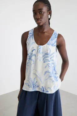 Top in crepe de chine - Azzurro Bianco