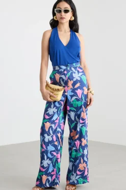 Top incrociato bimateriale - Blu