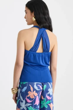 Top incrociato bimateriale - Blu