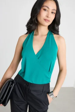 Top incrociato bimateriale - Verde