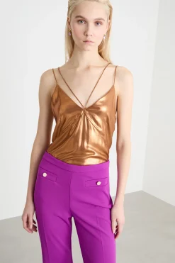 Top in georgette laminata - Bronzo