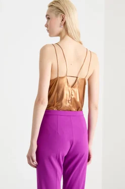 Top in georgette laminata - Bronzo
