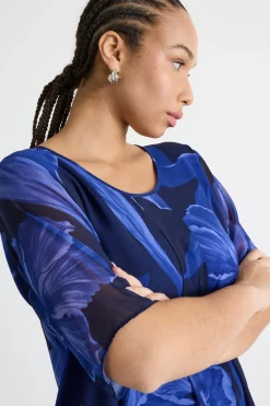 Top in georgette stampata - Blu