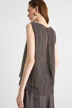 Top in georgette stampata - Nero Marrone Bianco