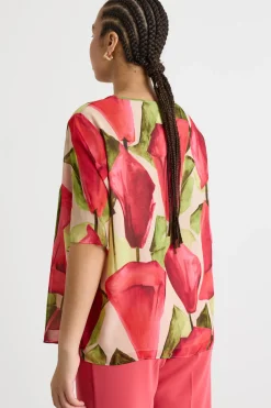 Top in georgette stampata - Rosa