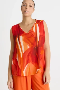 Top in georgette stampato - Arancione