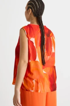 Top in georgette stampato - Arancione