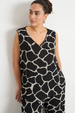 Top in georgette stampato - Nero Bianco