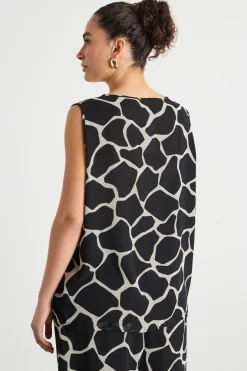Top in georgette stampato - Nero Bianco