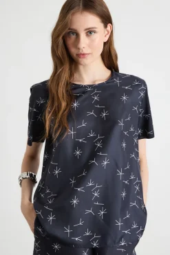 Top in jersey con inserto in twill - Blu