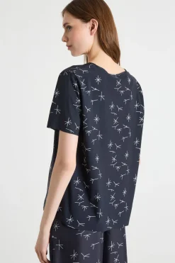 Top in jersey con inserto in twill - Blu