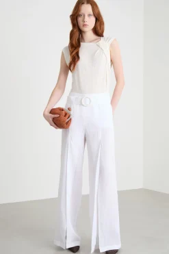 Top in jersey con motivo a nodo - Bianco