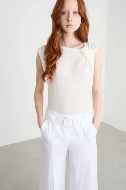 Top in jersey con motivo a nodo - Bianco