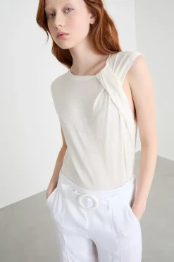 Top in jersey con motivo a nodo - Bianco