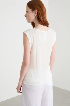 Top in jersey con motivo a nodo - Bianco