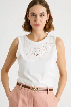 Top in jersey con ricamo sangallo - Bianco