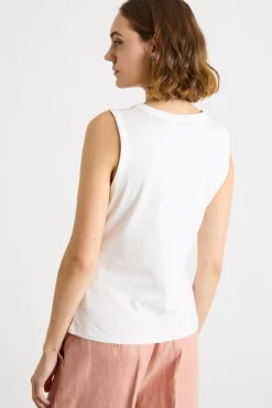 Top in jersey con ricamo sangallo - Bianco
