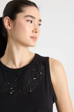 Top in jersey con ricamo sangallo - Nero