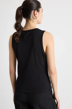 Top in jersey con ricamo sangallo - Nero