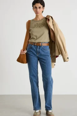 Top in jersey con ricamo sangallo - Verde
