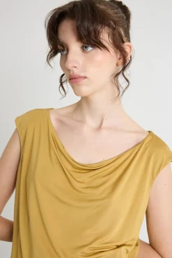 Top in jersey con scollo morbido - Giallo