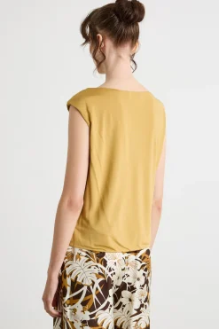 Top in jersey con scollo morbido - Giallo