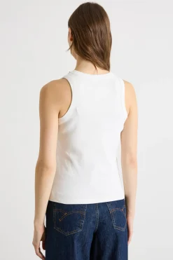 Top in jersey con strass - Bianco