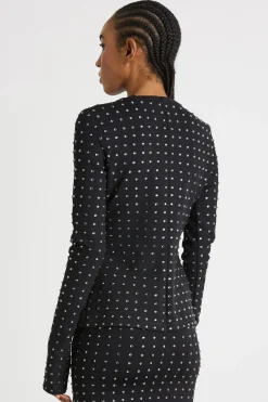 Top in jersey con strass - Nero
